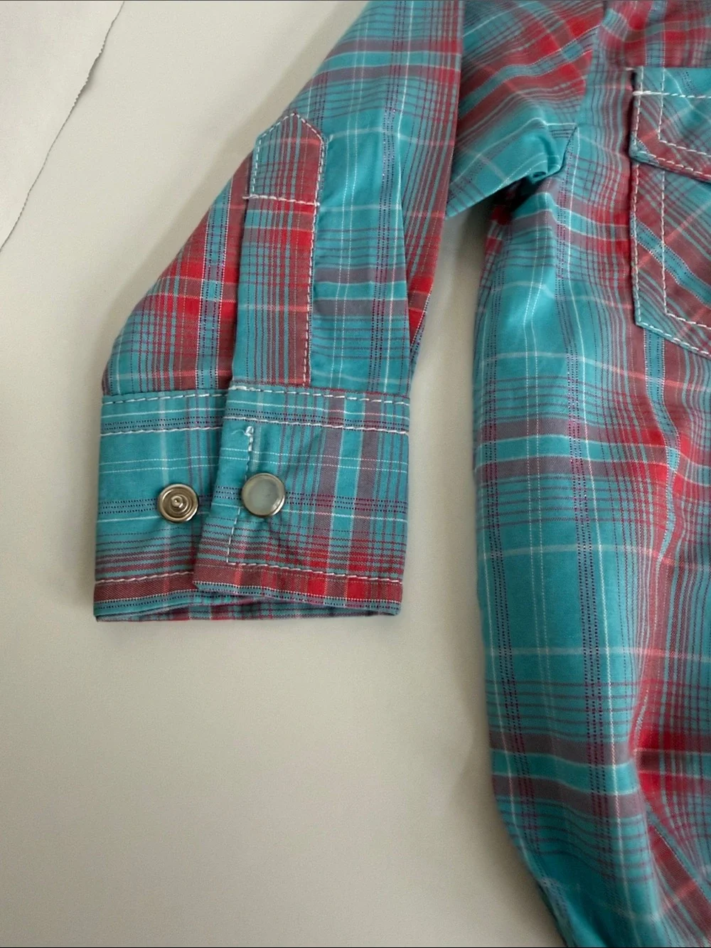 Baby Plaid Popover Bodysuit in Teal & Red western ware 6/9 M Brandnew